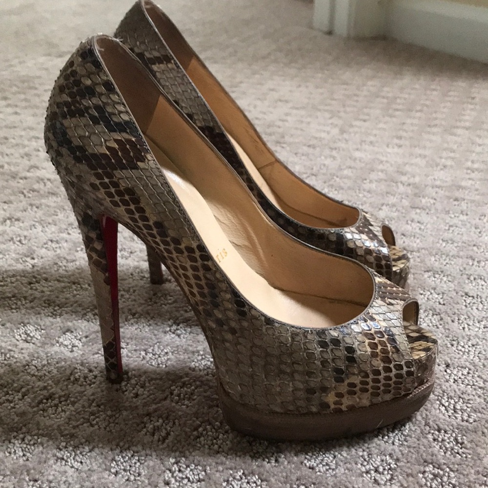 Christian Louboutin Snake Skin Peep Toe Heels